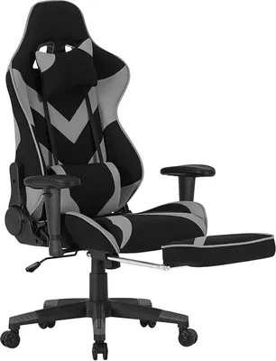 Obrázek produktu pro herní židle – s podnožkou – šedá – výškově nastavitelná – ergonomická kancelářská židle – látková