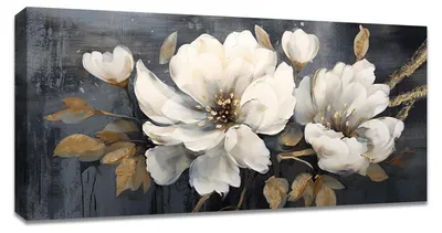 Immagine prodotto di Omgoods - Decorazione da parete in tela rettangolare - Rose bianche, 120 x 50 cm, ideale per soggiorno e camera da letto