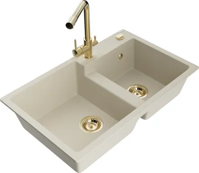 Produktbild von Mexen Tomas 2-Becken-Granitspüle mit Mischbatterie Duero, Beige - 6516-69-671600-50
