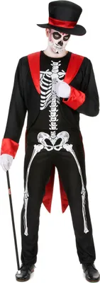 Immagine prodotto di Costume da scheletro chic da uomo nero-rosso-bianco - L