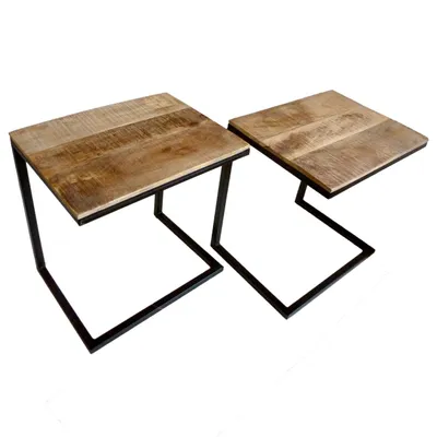 Produktbild von Couchtisch 2er Set B 40 H 51 cm Wohnzimmer-Tisch-Set Beistelltisch Atlanta Metall Gestell tabacco