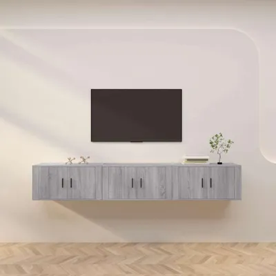 Imagen del producto de vidaXL: 3 armarios de pared para televisión, color gris Sonoma, 80x34,5x40 cm