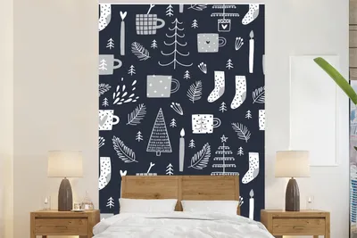 Produktbild von MuchoWow® Fototapete für Wohnzimmer oder Schlafzimmer Wandtapete Vinyl Motivtapete Muster - Weihnachten - Bäume - 160x240 cm - Vinyltapete