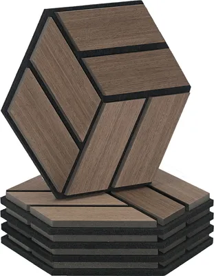 Obrázok produktu pre Homestyle4u Nástenné panely, každý 26 x 30 cm, sada 5 ks, akustické panely, hnedé, drevo v odtieni orech, zvuková izolácia