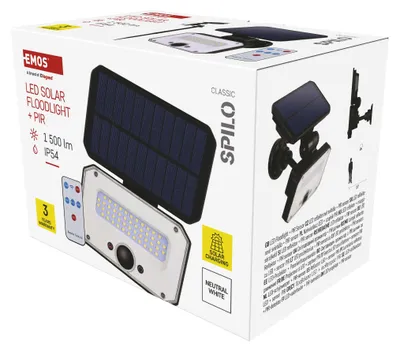 Solární LED reflektor SPILO s pohybovým čidlem, černý, neutrální bílá
