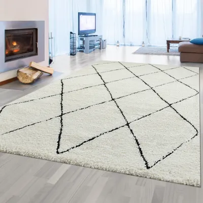 Image de Chic scandinave : tapis élégant avec motif losange intemporel en blanc et noir Taille - 160 cm Rond