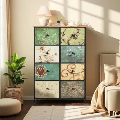 Immagine prodotto di Comodino INONEFT in tessuto con 8 cassetti, organizer con struttura in acciaio, mobile contenitore per camera da letto, armadio per soggiorno, corridoio o camera da letto, dimensioni 68x30x100 cm