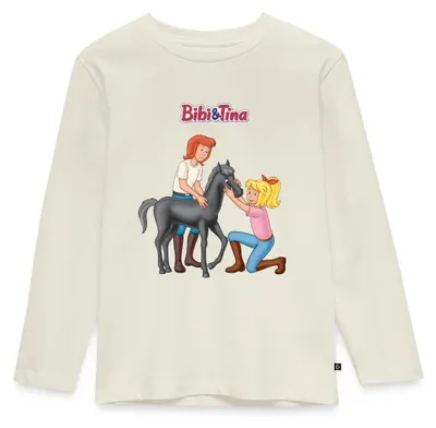 Produktbild von Spreadshirt Bibi Und Tina Kuscheln Mit Süßem Fohlen Felix Kinder Premium Langarmshirt, 122/128 (6 Jahre), Naturweiß