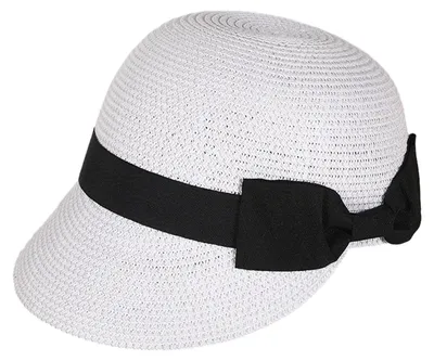 Produktbild von Strohhut mit breiter schwarzer Schleife, gewölbter, flacher Krempe, Baseballkappe, leicht, atmungsaktiv, Sonnenschutz