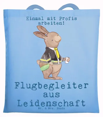 Produktbild von Mr. & Mrs. Panda Jutebeutel Flugbegleiter Leidenschaft - Sky Blue - Geschenk, Spruch, Beutel, Steward, Tote Bag, Schultasche, Tasche, Beruf, Laptoptasche, Witzig, Lustig