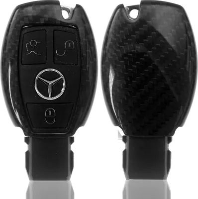 Produktbild von Auto Schlüssel Echt Carbon Schutz Hülle Hardcover Schwarz kompatibel mit Mercedes Benz C207 A207 C292 CL203 C117 Smartkey