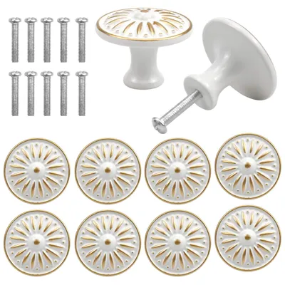 Image de 10 boutons de tiroir vintage, poignées de tiroir rétro de 35 mm, boutons de porte d'armoire, boutons de meuble, boutons de commode, lot de boutons de tiroir, poignée de meuble, bouton pour tiroirs de cuisine (blanc)