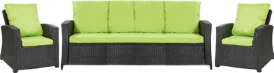 Produktbild von Gartenkissen Set für Polyrattan hellGrün – Sitzkissen 170x50 cm + 4x Rückenkissen 56x50 cm – Auflagen für 4-5 Sitzer Gartensofa & Gartenstuhl/Sessel