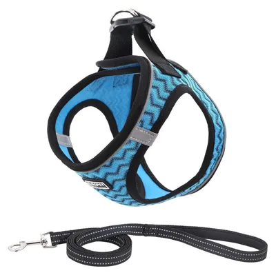 Image de Harnais pour chien avec laisse, anti-traction, réfléchissant, pour la poitrine, couleur bleue, taille S