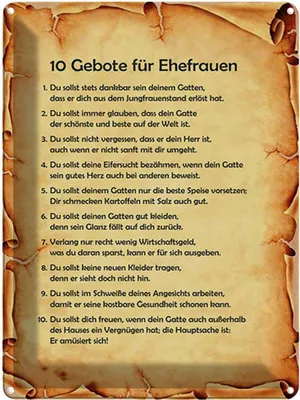 Produktbild von vianmo Blechschild 40x30 cm 10 Gebote für Ehefrauen Spruch Zitat