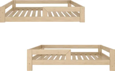 Produktbild von Bodenbett  umbaubar zum Kinderbett mit Rausfallschutz, 90x200 cm Bettbeine 11 cm