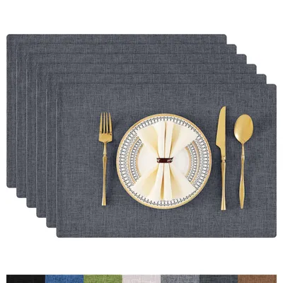 Productafbeelding van Set van 6 Wasbare Placemat - Linnen en Katoen - Antraciet