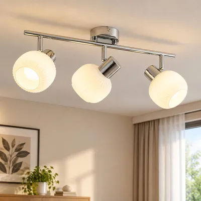 Productafbeelding van ZMH Plafondlamp met 3 lampen, geschikt voor gangen, witte plafondspots, vintage design, glazen lampenkap, E14 fitting, binnenverlichting, modern design, 350° verstelbaar, spots voor slaapkamer en woonkamer (zonder lampen), AI-gegenereerde afbeelding