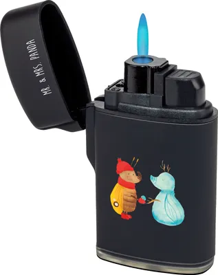Produktbild von Mr. & Mrs. Panda Feuerzeug Nachtfalter Schneemann - Schwarz - Geschenk, anzünder, Weihnachten, zigarettenanzünder, Feuerzeuge, Weihnachtsgruß, Winter, zündgerät, Schnee