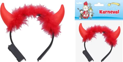 Produktbild von Leuchtende (blinkende) Teufelshörner mit Verzierung 17 x 17 cm
