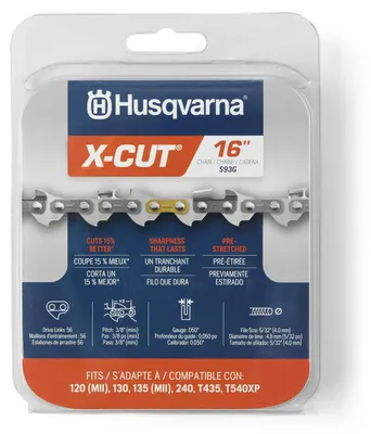 Immagine prodotto di Catena motosega Husqvarna X-Cut S93G, 40,6 cm, passo mini 3/8 pollici, larghezza barra 127 cm, 56 maglie, catena motosega pre-tendiuta, con bassa tendenza al contraccolpo, colore grigio