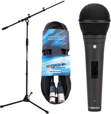 Produktbild von Rode M1-S Mikrofon mit Mikrofonständer und XLR-Kabel