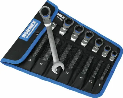 Produktbild von Gelenk-Ratschen-Ringmaulschlüssel-Satz SW 8-19mm CR-V 8-teilig