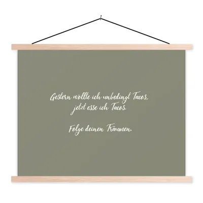 Produktbild von MuchoWow® Textilposter Gestern wollte ich unbedingt Tacos - Sprichwörter - Zitate - Taco-Liebhaber 40x30 cm mit holzfarbenen Rahmen - Bilder