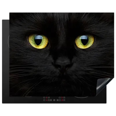 Produktbild von KitchenYeah© Herdabdeckplatte Katze - Schwarz - Tiere - Katzen , 65x52cm, Küche Deko, Glaskeramikkochfeld Herdabdeckung, Abdeckplatte fùr Kochfeld