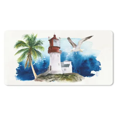 Produktbild von MuchoWow® Schreibtischunterlage Leuchtturm - Palme - Vogel 80x40 cm - XXL Mauspad - Gaming Mauspad