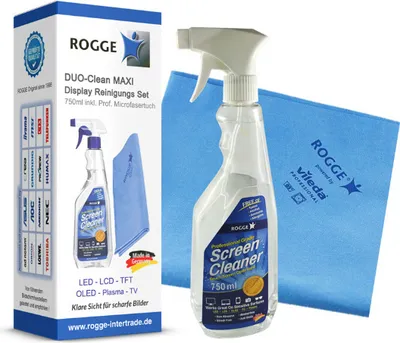 Produktbild von ROGGE DUO-Clean MAXI Display Reinigungs Set, 750ml inkl. 1 Prof. Microfasertuch 70% Polyester, 30% Polyamid, 38x40cm.