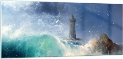 Produktbild von Bilder auf glas - Leuchtturm Meer - 100x40cm - Glasbilder - Wandbilder - Kunstdruck - zum Aufhängen bereit - Wanddekoration aus Glas - Glas Bilder - Wandbild auf Glas - Einteilig - GAB100x40-3576