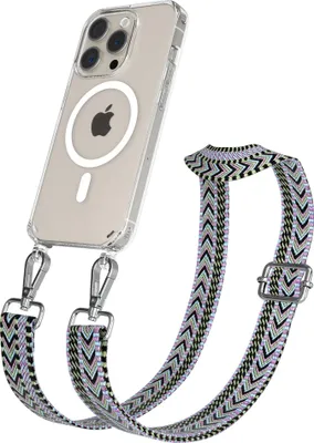 Produktbild von EAZY CASE - Handykette mit MagSafe Hülle für Apple iPhone 15 Pro, Handyband ZigZag Style,Karabiner Silber, Umhängeband in Lila