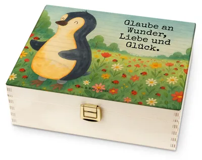 Produktbild von Mr. & Mrs. Panda Teebox Pinguin Marienkäfer Design - Weiß - Geschenk, Teekiste, Tee Box, Teeaufbewahrung, Liebe, Glück, Aufmerksam, Wunder, Kleine, für Paare