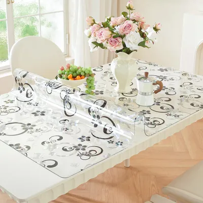 Tischschutzfolie transparent mit Blumenmuster 60x140 cm PVC