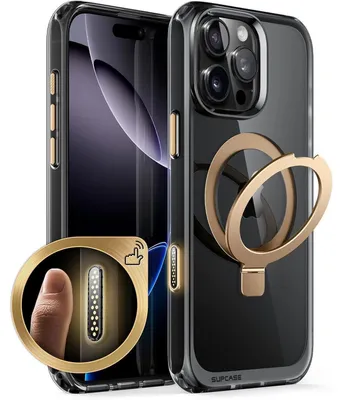 Produktbild von Schutzhülle für iPhone 16 Pro Max 6.9'' mit Ringständer und MagSafe, Transparent Gold
