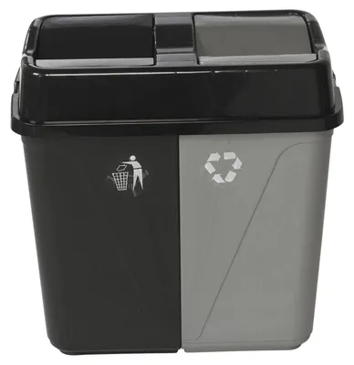 Immagine prodotto di Contenitore per rifiuti da cucina - Contenitore doppio - Per la raccolta differenziata - Due scomparti - 60 litri - Nero e grigio