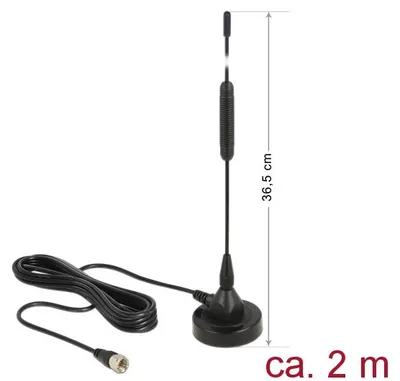 Produktbild von DeLOCK 12412, 0.174 - 0.24 GHz, 50 Ohm, Omnidirektionale Antenne, F-Typ, 2,0:1, Schwarz