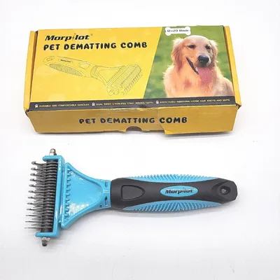 Immagine prodotto di Pettine in acciaio inossidabile, spazzola per gatti, spazzola per animali domestici a doppia faccia, spazzola per cani DeShedding, 12+23 denti, efficace rimozione del pelo