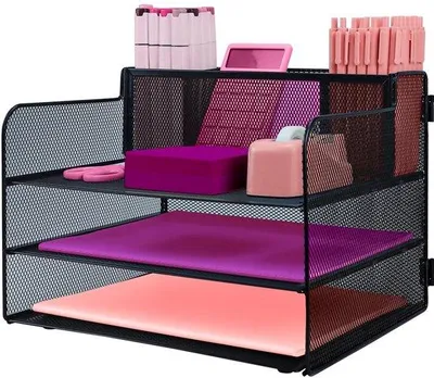Immagine prodotto di Uniqoos® Organizer da scrivania a 3 scomparti in metallo, nero – Porta documenti e carta con scomparti scorrevoli