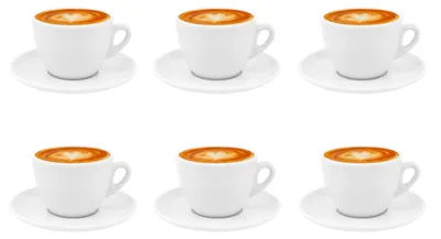 Produktbild von 6 Cappuccino Kaffeetassen mit Untertassen weiß dickwandig aus Porzellan 200ml