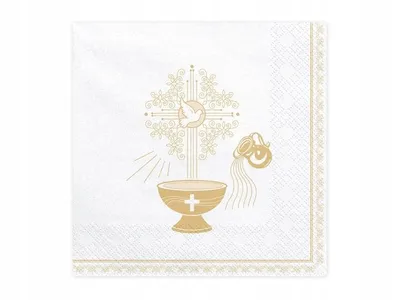 Zdjęcie produktu dla Serwetki 33x33cm z motywem kielicha i krzyża 20 szt. biały/złoty