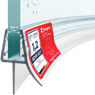 Produktbild von STEIGNER Duschtürdichtung gebogen UK13 40 cm (1 Stk.) Transparent - Duschdichtung für Runddusche oder Duschkabine Viertelkreis mit Duschtür 3,5-5 mm - Schutz gegen Auslaufen, Flexibles Material