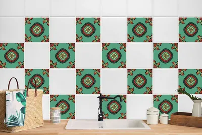 Produktbild von 24 Stück Laminierter Selbstklebende Wandaufkleber Wandtattoo Dekorativ Küche Bunte Miszung 15 x 15 cm
