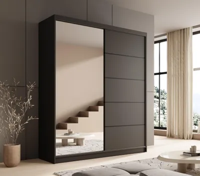 Produktbild von Schiebetürenschrank Schrank BONNY in Schwarz matt 180x215x58 cm