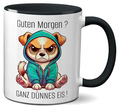 Produktbild von TassenKing Tasse mit Spruch lustig Hund Morgenmuffel Witz Geschenkidee Kaffeetasse Humor Geschenk für Verschlafen Kaffeebecher Witz Becher (schwarz)