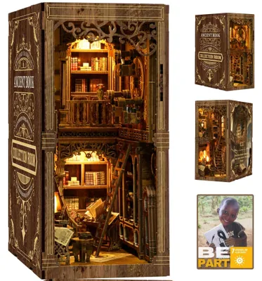 Book Nook Holzbausatz alte Bücher mit LED, 23x18x11 cm