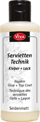 Produktbild von Viva Decor Bastelklebstoff 82 ml, Kleber und Lack in einem, für Servietten-Technik, transparent, seidenmatt, auf Wasserbasis, witterungsbeständig, wasserfest nach Trocknung, für Holz, Karton, Terrakotta, Metall, Glas, Porzellan, Keramik, Kunststoff, Leinwand