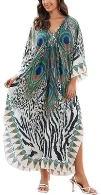 Image de Robe longue ample à imprimé bohème pour femmes, style caftan, idéale pour dormir