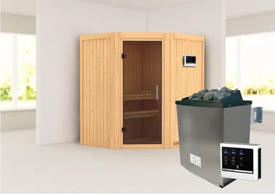 Produktbild von Karibu Sauna "Ruacana" SET naturbelassen mit 9kW Ofen